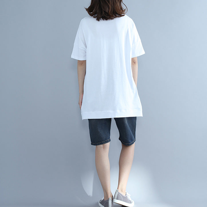 Natural White Print Cotton Clothes Omychic Photography Batwing Sleeve O Neck Top
