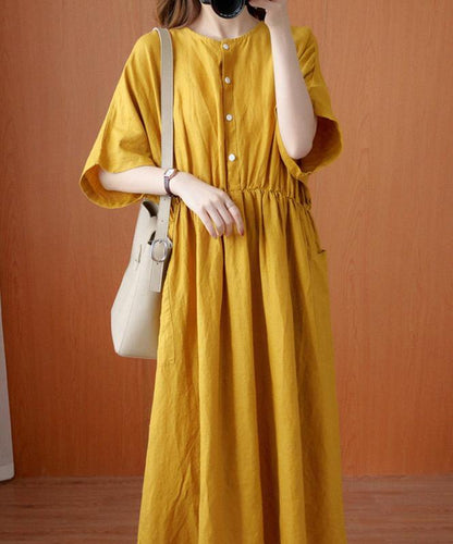 Natural Yellow Tunics for O Neck Cinched Dresses Summer Dress