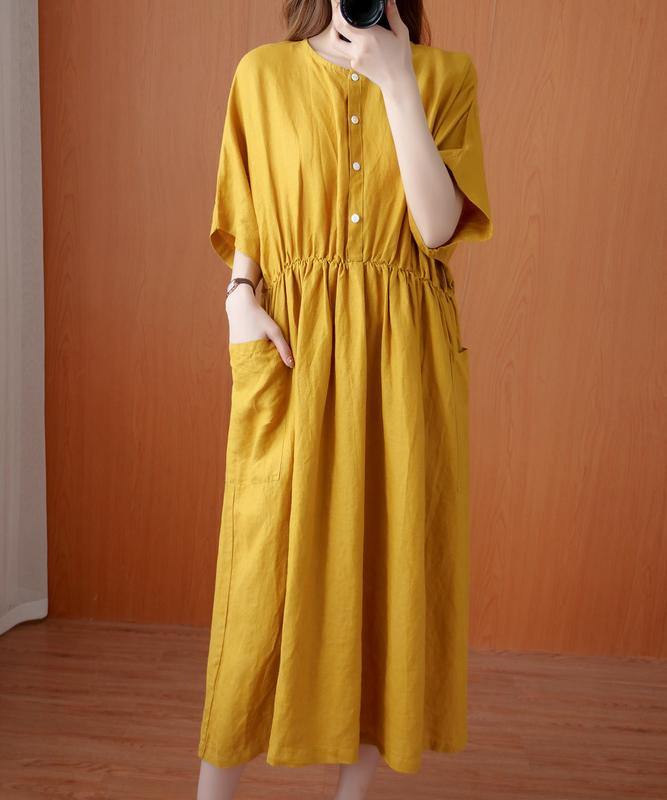 Natural Yellow Tunics for O Neck Cinched Dresses Summer Dress