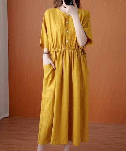 Natural Yellow Tunics for O Neck Cinched Dresses Summer Dress