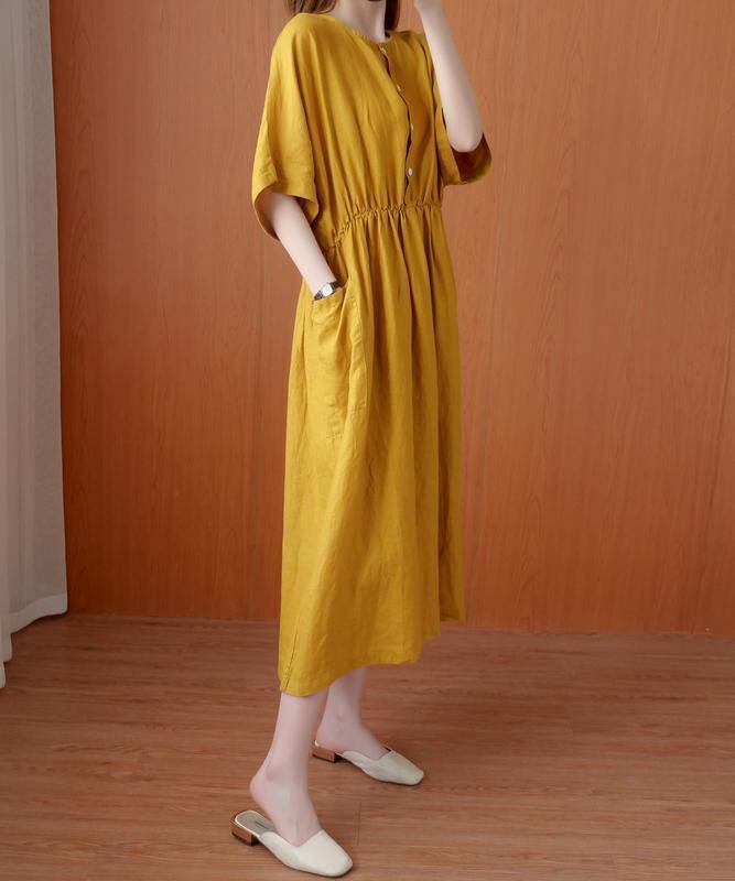 Natural Yellow Tunics for O Neck Cinched Dresses Summer Dress