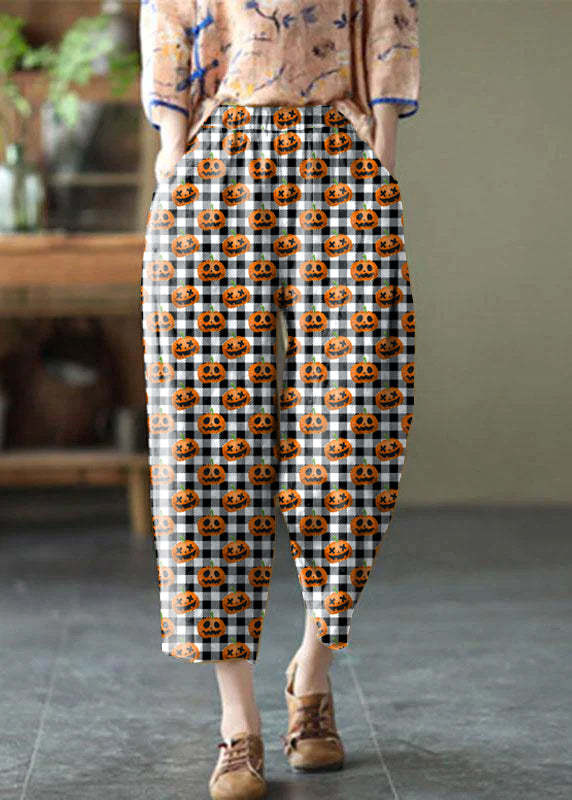 Natural White Polka Dots Elastic Waist Summer Linen Harem Pants