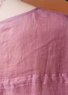 Natural Pink Linen Clothes V Neck Daily Summer Top