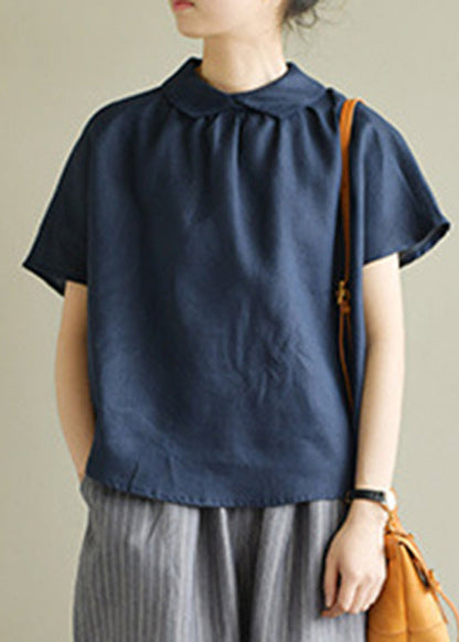 Navy Blue Cozy Linen Shirt Short Sleeve