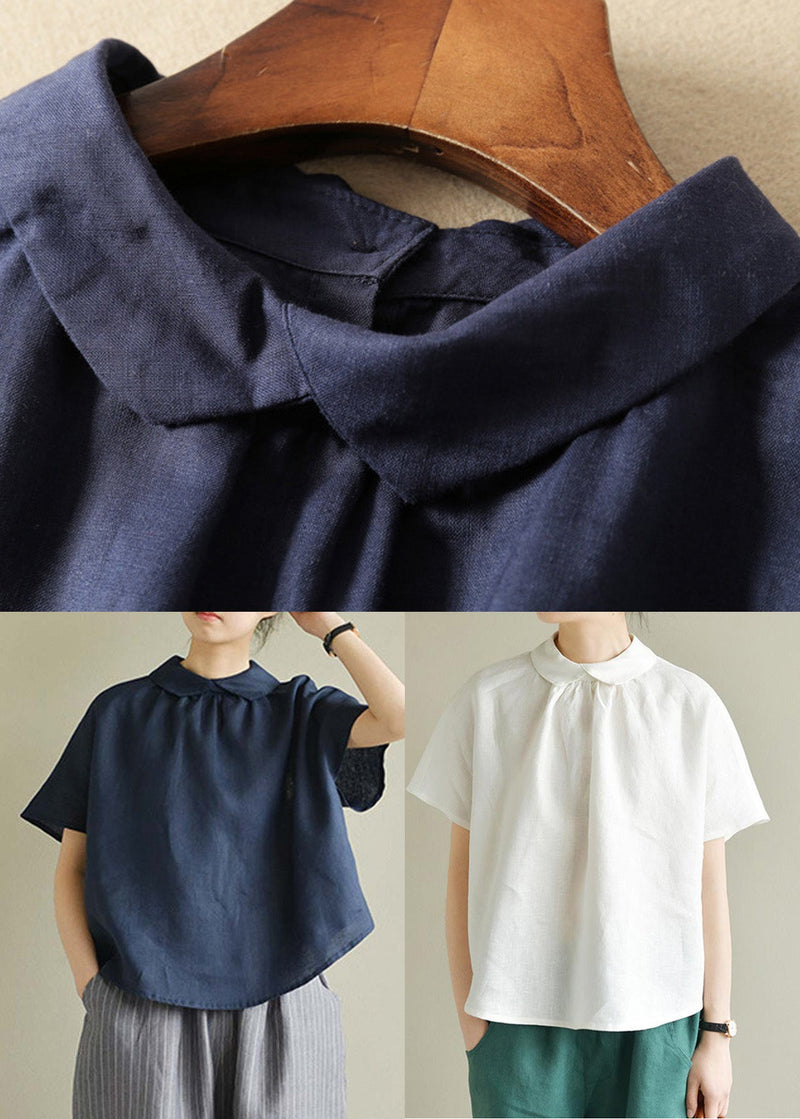 Navy Blue Cozy Linen Shirt Short Sleeve