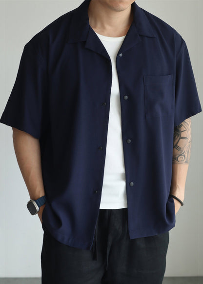 Navy Button Oversized Cotton Shirts Peter Pan Collar
