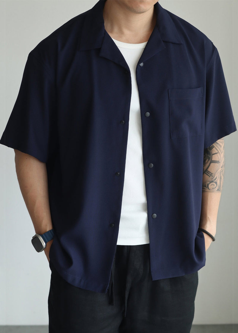 Navy Button Oversized Cotton Shirts Peter Pan Collar