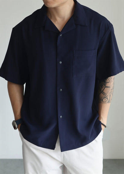 Navy Button Oversized Cotton Shirts Peter Pan Collar