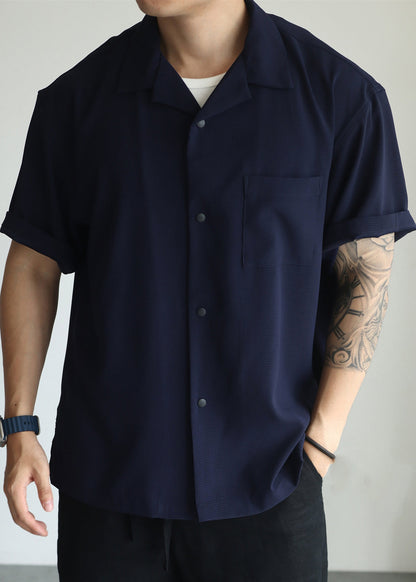Navy Button Oversized Cotton Shirts Peter Pan Collar