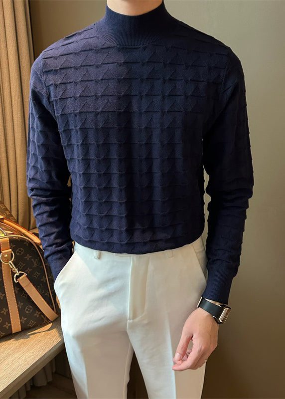 Navy Cozy Knit Sweater Tops Turtleneck
