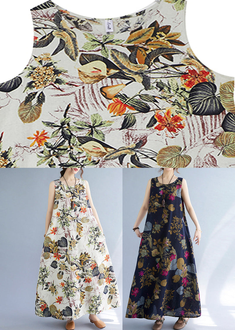 Navy Leaves Print O-neck Short Sleeve Pleated Summer