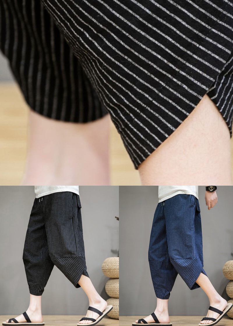 Navy Pockets Cotton Summer Harem Pants Elastic Waist