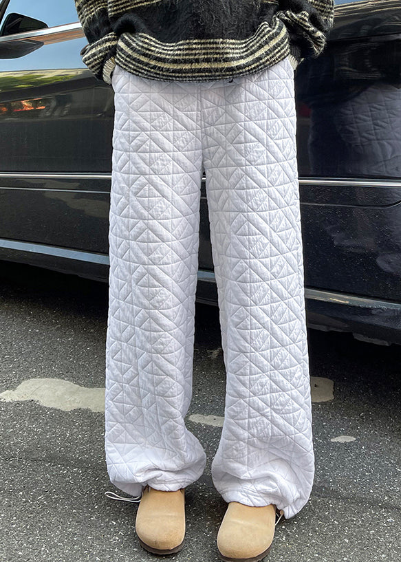 Navy Pockets Loose Cotton Filled Pants Elastic Waist Winter