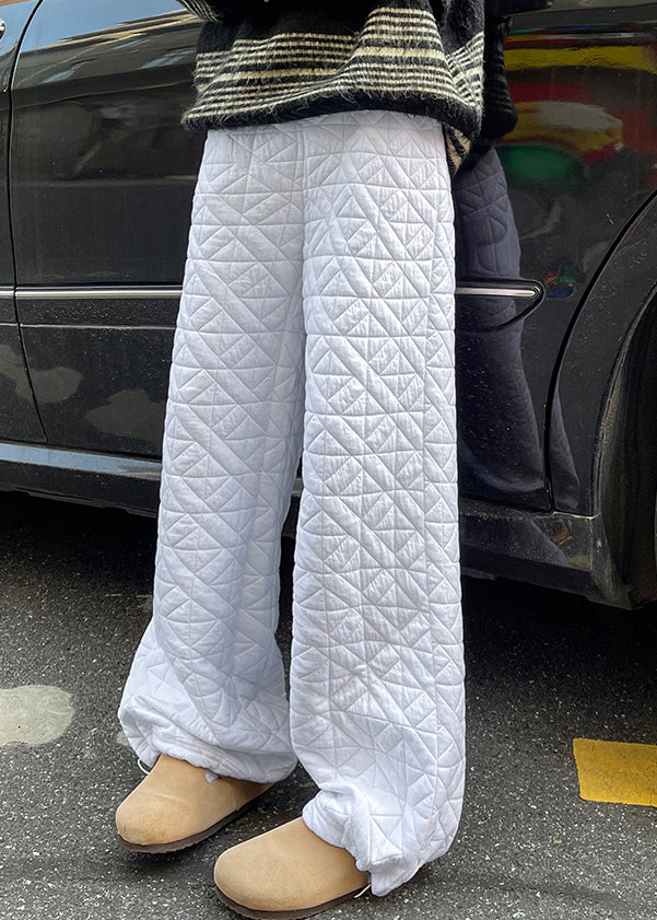 Navy Pockets Loose Cotton Filled Pants Elastic Waist Winter