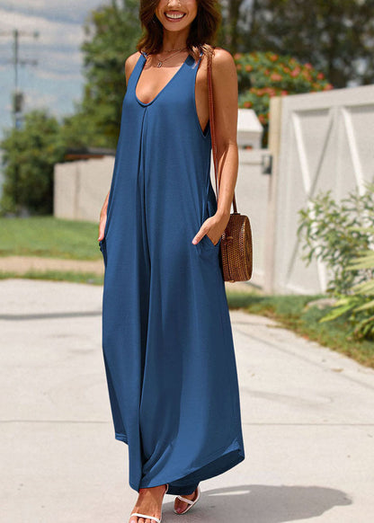 Navy Pockets Long Spaghetti Strap Sleeveless