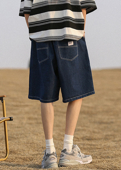 Navy Pockets Denim Shorts High Waist