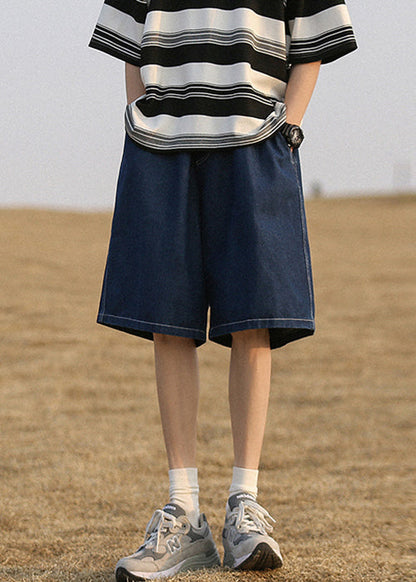 Navy Pockets Denim Shorts High Waist
