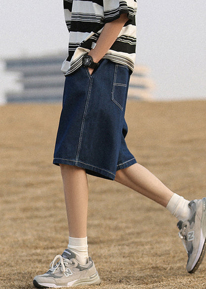 Navy Pockets Denim Shorts High Waist