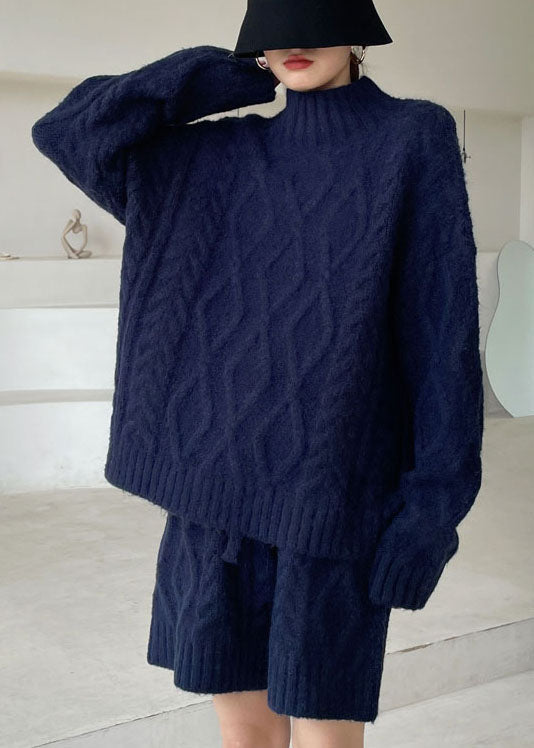 Navy Cozy Knit Two Pieces Set Winter