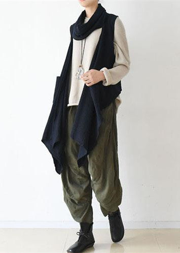 Navy Linen Scarf Vest Perfect Matching Outfits Oversize Linen Clothing