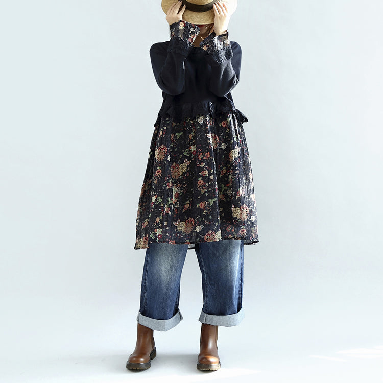Navy Patchwork Cotton Dresses Maternity Dress Sweet Knit Sweaters