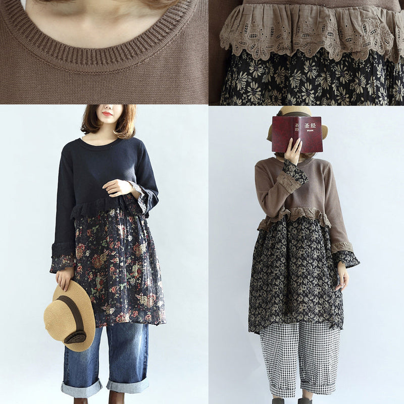 Navy Patchwork Cotton Dresses Maternity Dress Sweet Knit Sweaters