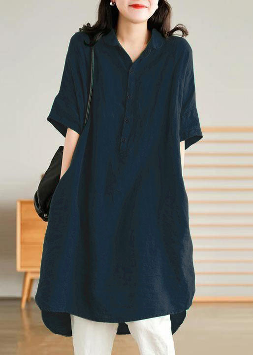 Jade Blue Flower Linen Linen Shirt Dress