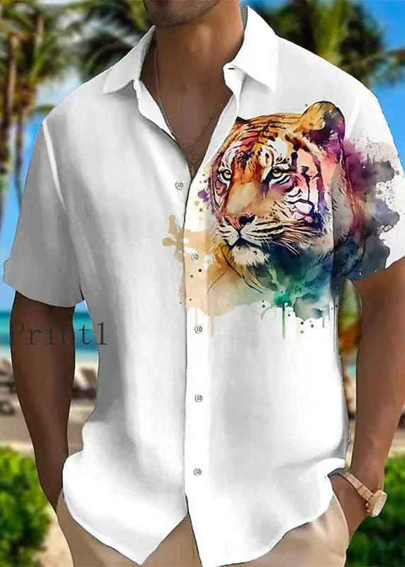 New Animal Print Cotton Shirts Peter Pan Collar Summer
