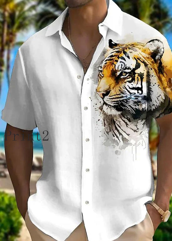 New Animal Print Cotton Shirts Peter Pan Collar Summer