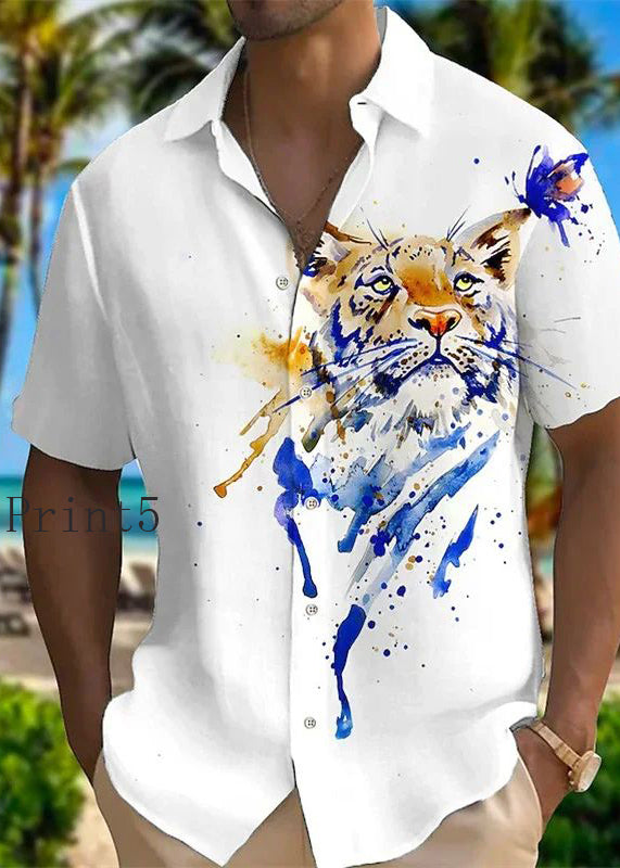 New Animal Print Cotton Shirts Peter Pan Collar Summer