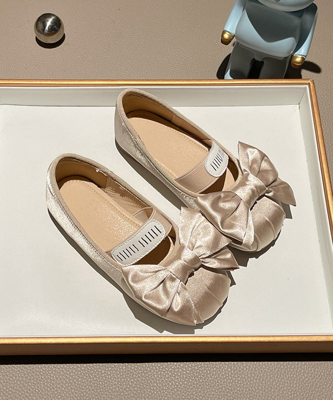 New Apricot Bow Splicing Flat Shoes