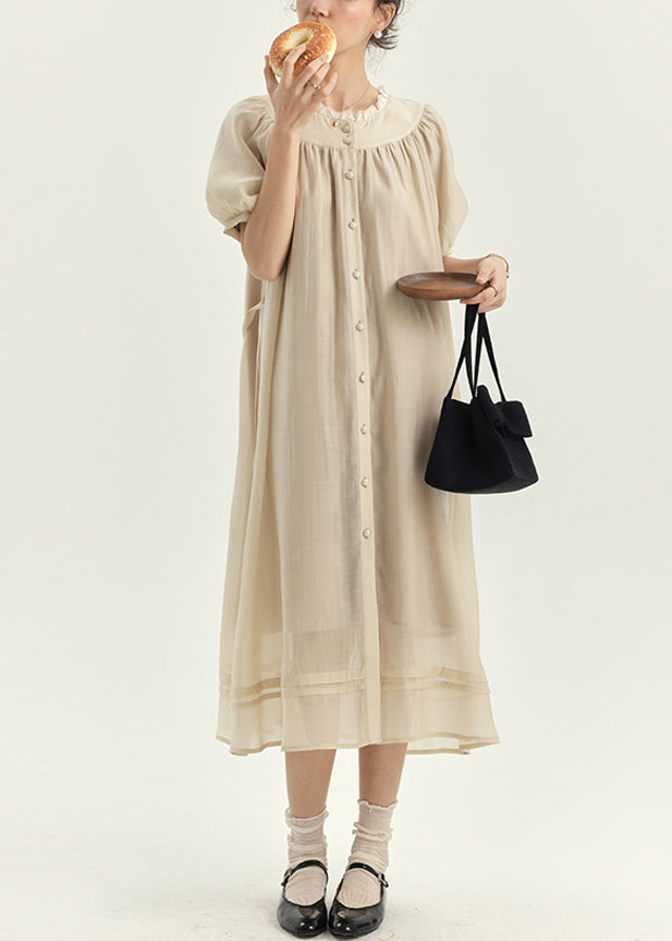 New Apricot Lace Patchwork Cotton Shirts Dresses Lantern Sleeve