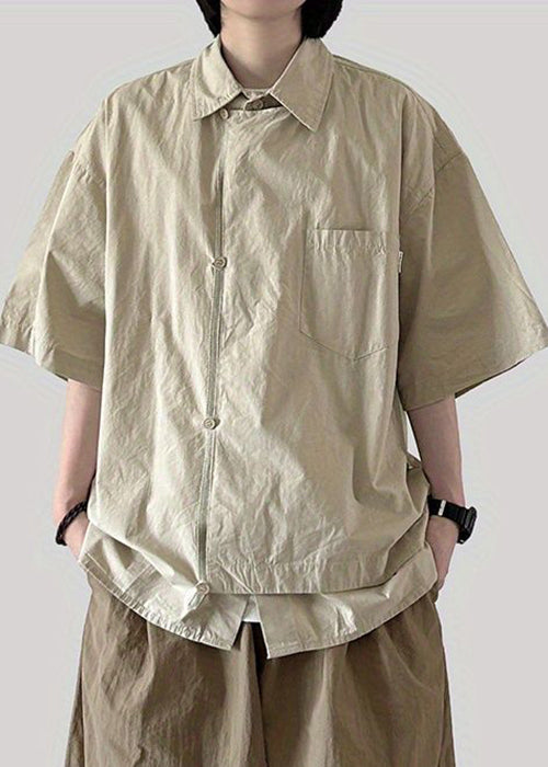 New Apricot Peter Pan Collar Button Cotton Shirts Summer