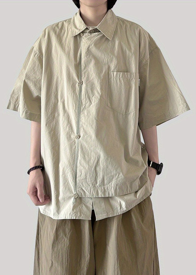 New Apricot Peter Pan Collar Button Cotton Shirts Summer