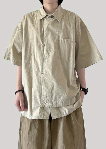New Apricot Peter Pan Collar Button Cotton Shirts Summer