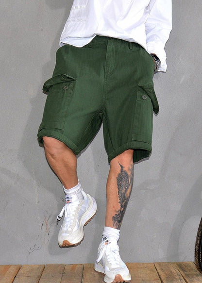 New Army Green Print Pockets High Waist Cotton Shorts Summer