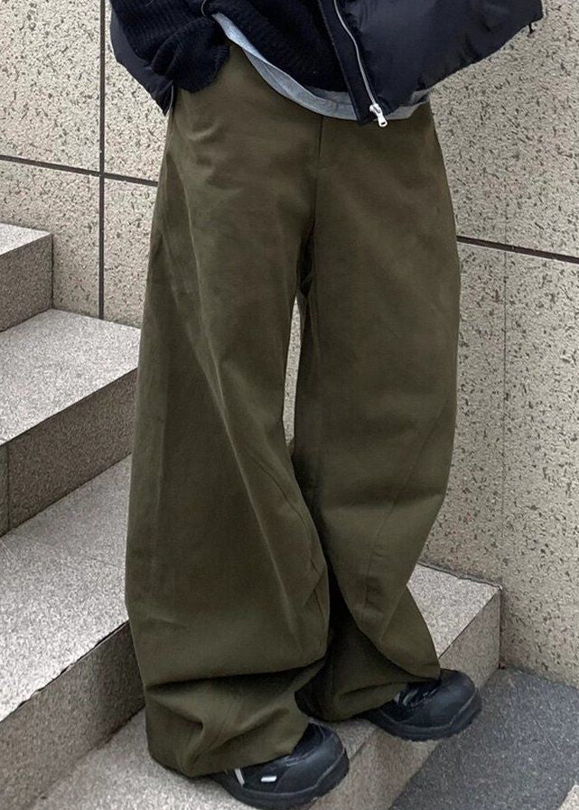 New Army Green Elastic Waist Cotton Pants Spring