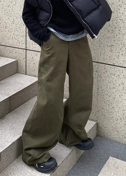 New Army Green Elastic Waist Cotton Pants Spring