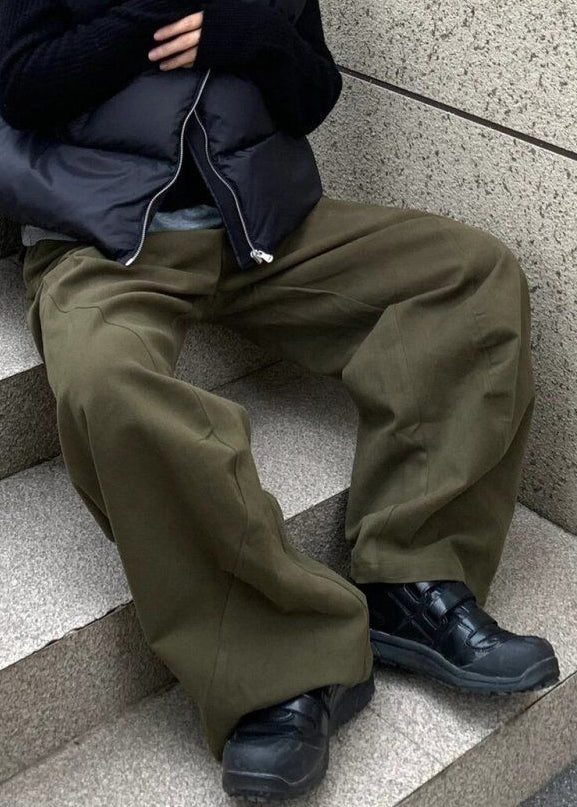 New Army Green Elastic Waist Cotton Pants Spring