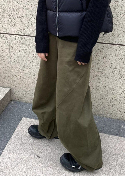 New Army Green Elastic Waist Cotton Pants Spring