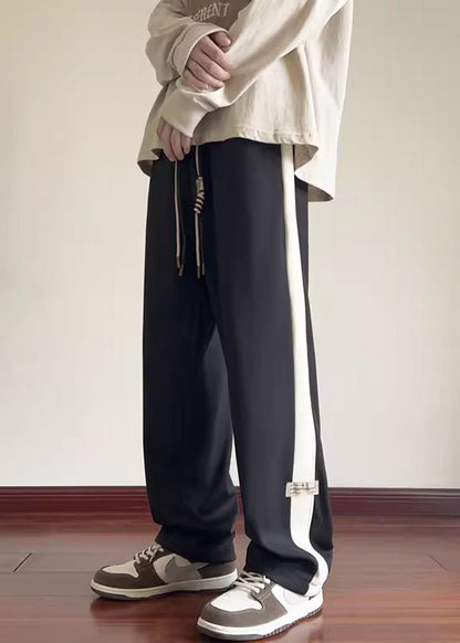 New Beige Elastic Waist Patchwork Warm Fleece Pants Spring