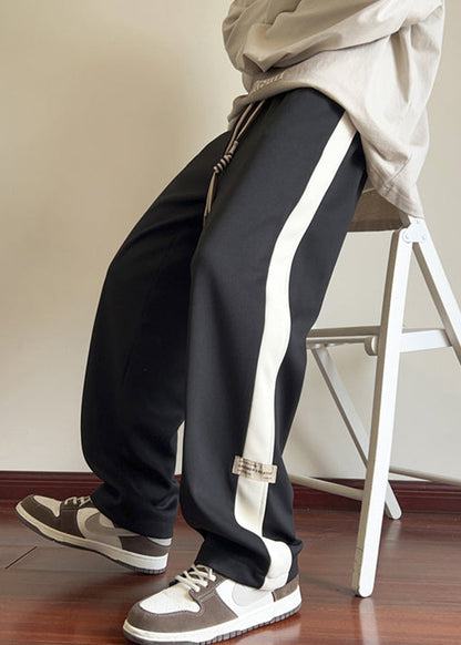 New Beige Elastic Waist Patchwork Warm Fleece Pants Spring