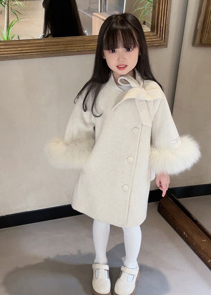 New Beige O-neck Patchwork Bow Woolen Long Coats Spring