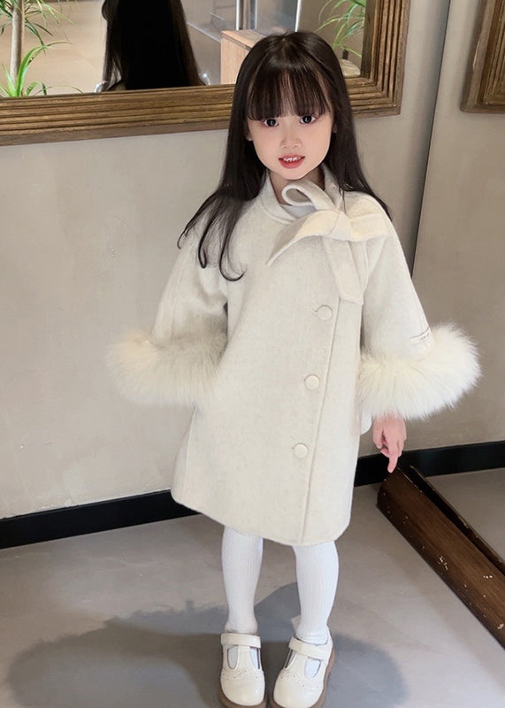 New Beige O-neck Patchwork Bow Woolen Long Coats Spring