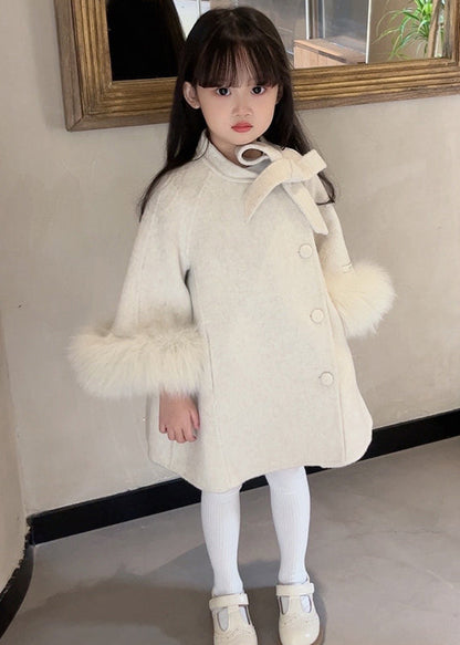 New Beige O-neck Patchwork Bow Woolen Long Coats Spring