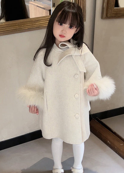 New Beige O-neck Patchwork Bow Woolen Long Coats Spring