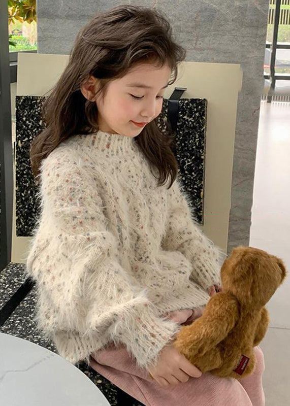 New Beige Turtleneck Thick Mink Velvet Cotton Knit Sweater Sprin
