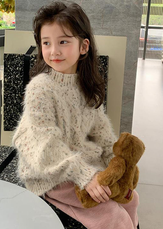 New Beige Turtleneck Thick Mink Velvet Cotton Knit Sweater Sprin