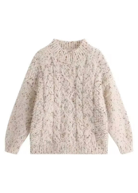 New Beige Turtleneck Thick Mink Velvet Cotton Knit Sweater Sprin