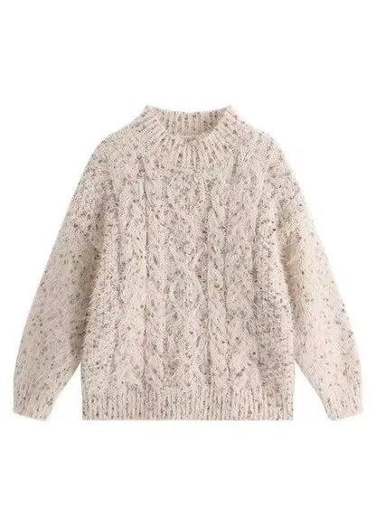 New Beige Turtleneck Thick Mink Velvet Cotton Knit Sweater Sprin